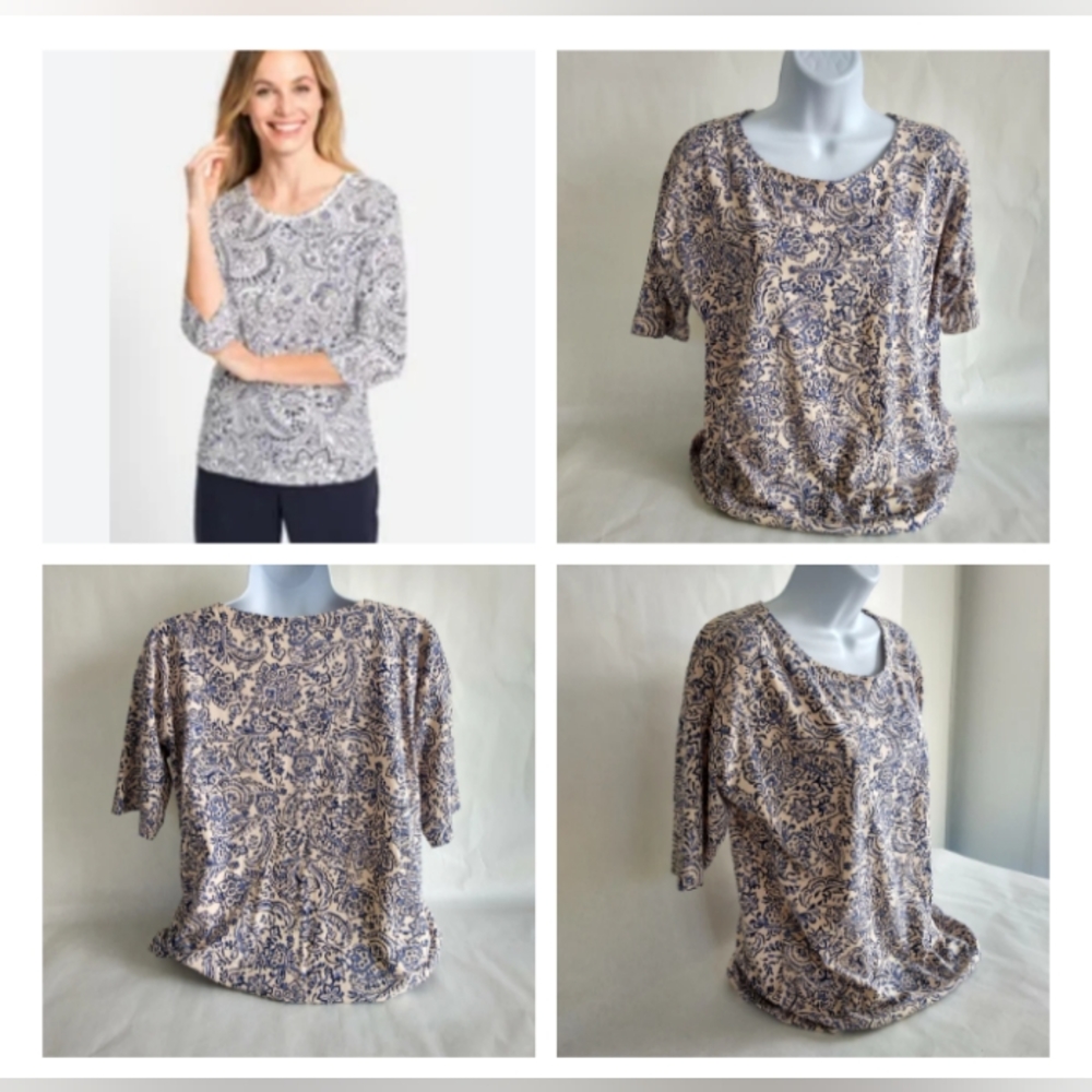 J Jill Women's Blouse supima Cotton Blend Boat Neck Short Sleeve Shirt, Size X-S